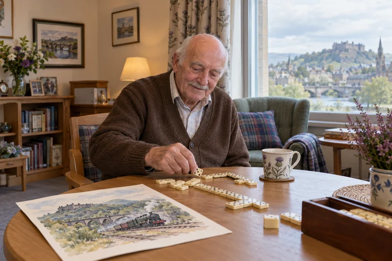 AI-created Malcolm Fraser, aged 85, in The Platform Room, a fictional residential-care room in Stirling.