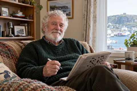 AI-created Patrick Sullivan, aged 77, in The Signal Room, a fictional residential-care room in St. John's.