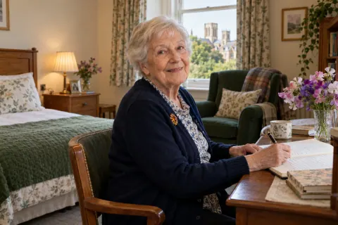 AI-created Alice Whitaker, aged 83, in The Sweet Pea Room, a fictional residential-care room in York.